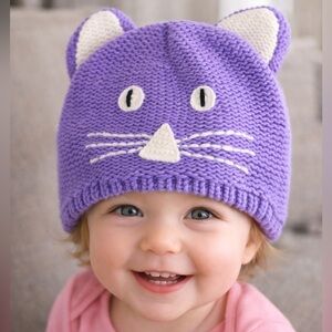 Baby Gap Purple Cat Ear Knit Hat 6–12M | Cute Kitty Beanie